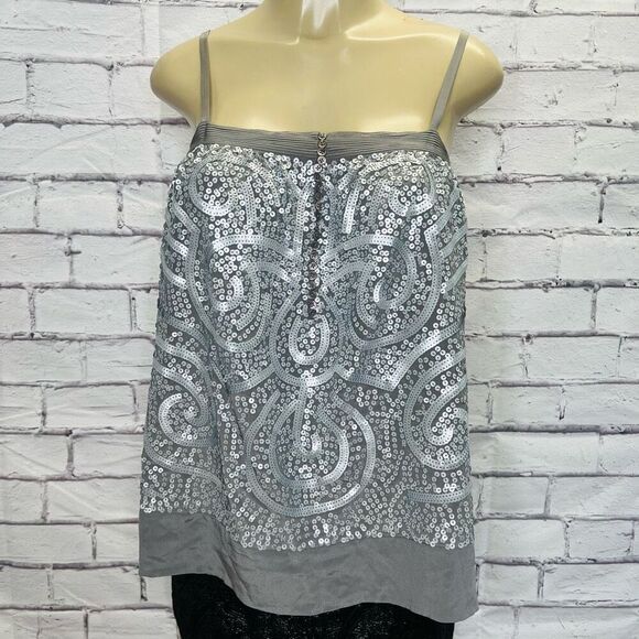 BCBGMaxazria Womens Light Charcoal Silk Sequined Woven Cami Top Size Small NWT - Picture 1 of 7